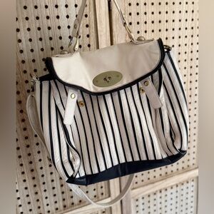Large satchel crossbody handbag multiway faux leather Striped Black White Bag